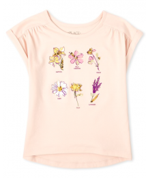 Childrens Place Peach Flowered Roll Sleeve Top
